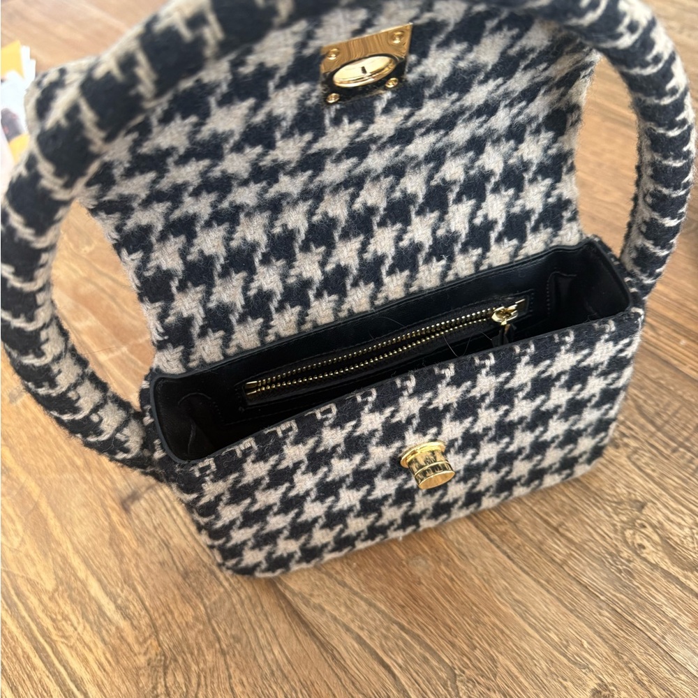Anine Bing Nico Black and Tan Shoulder Bag with Houndstooth Pattern - Picture 3 of 7